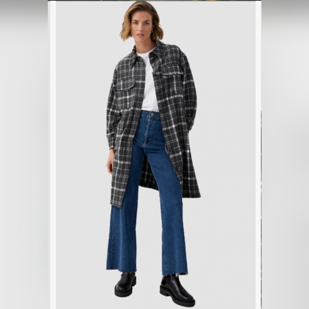Long Plaid Coat Jacket Large